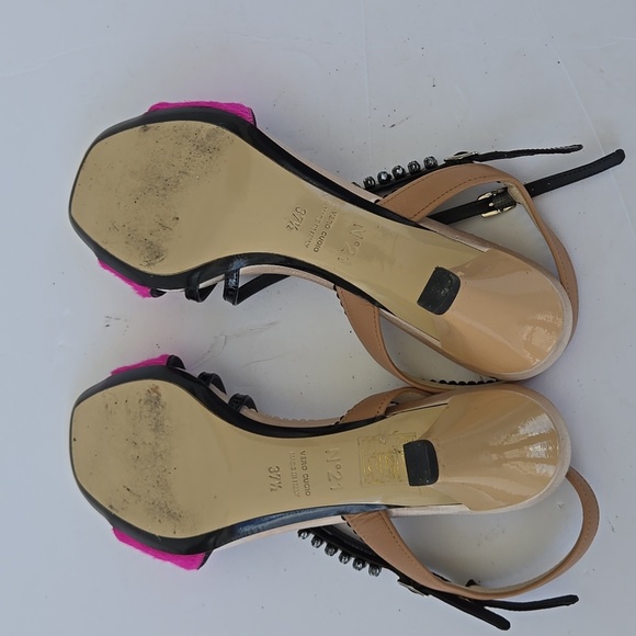 N.21 Women's Pink and Black Kitten Heel Strappy Sandals Size 37.5 Made In Italy - Picture 6 of 9